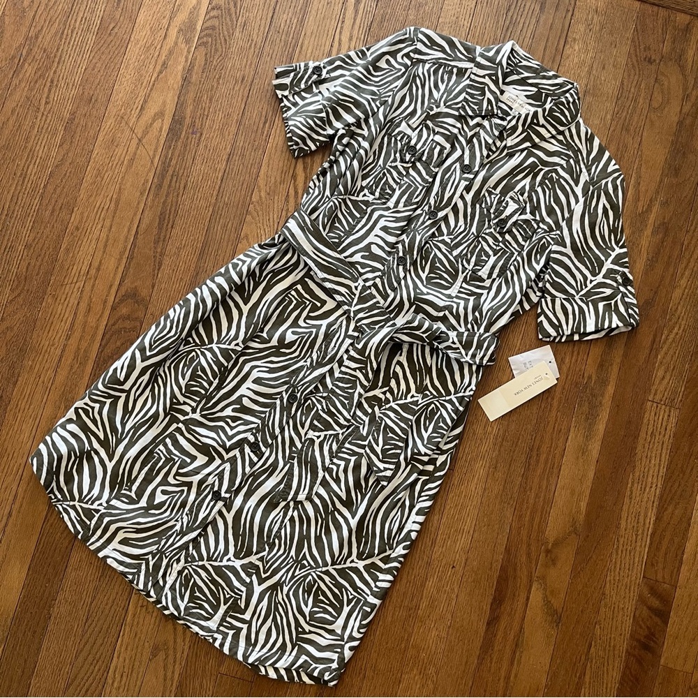 Jones New York Sport Short Sleeve Shirt Dress Belt Animal Stripes Print Pockets